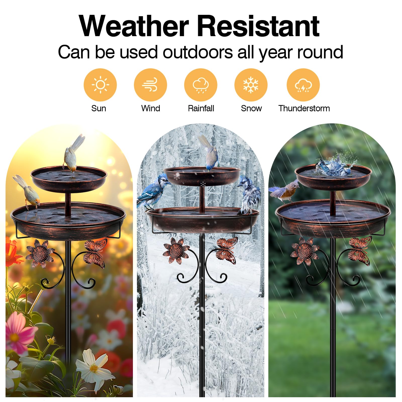 42 Inch Vintage Metal Bird Bath, Freestanding Double Bowl Bird Bath & Feeder with Upgraded 5-Pronged Base, Antique Bronze Outdoor Decor for Garden Patio Yard Lawn