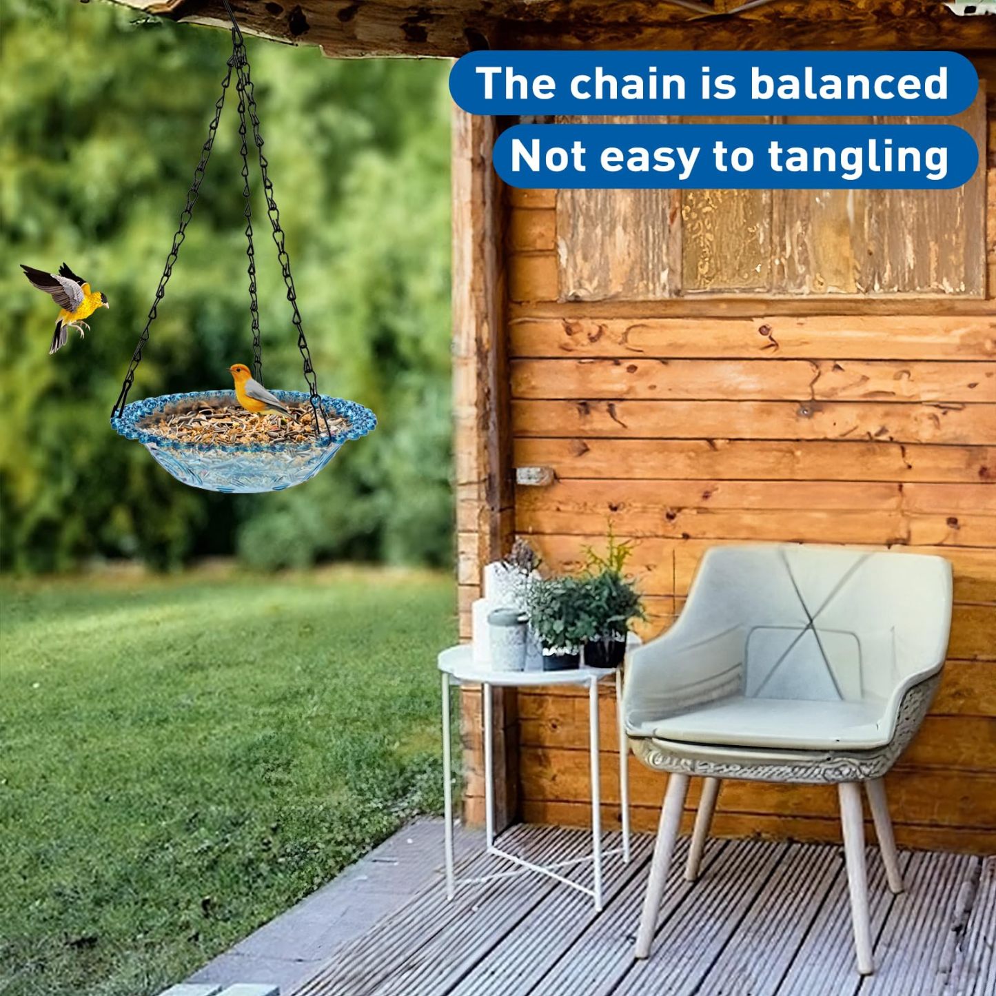 2 Pack Hanging Bird Baths, Blue Plastic Hanging Bird Feeders for Outdoors, Hanging Bird Water Bowl for Garden Yard Decor