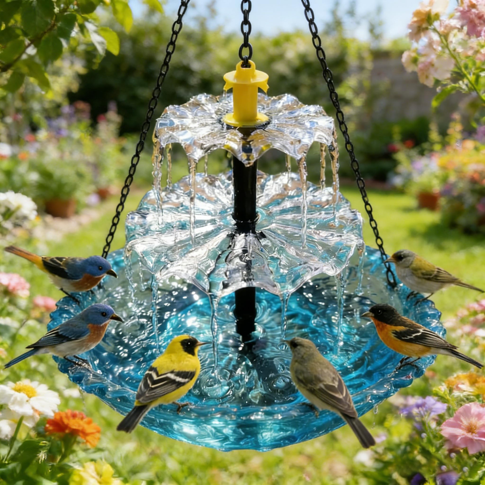 Upgrade 3-Layer Hanging Solar Bird Bath Fountain, Solar Powered Cascading Water Fountain, Outdoor Hummingbird Bath for Garden Yard Patio Backyard Lawn Decor