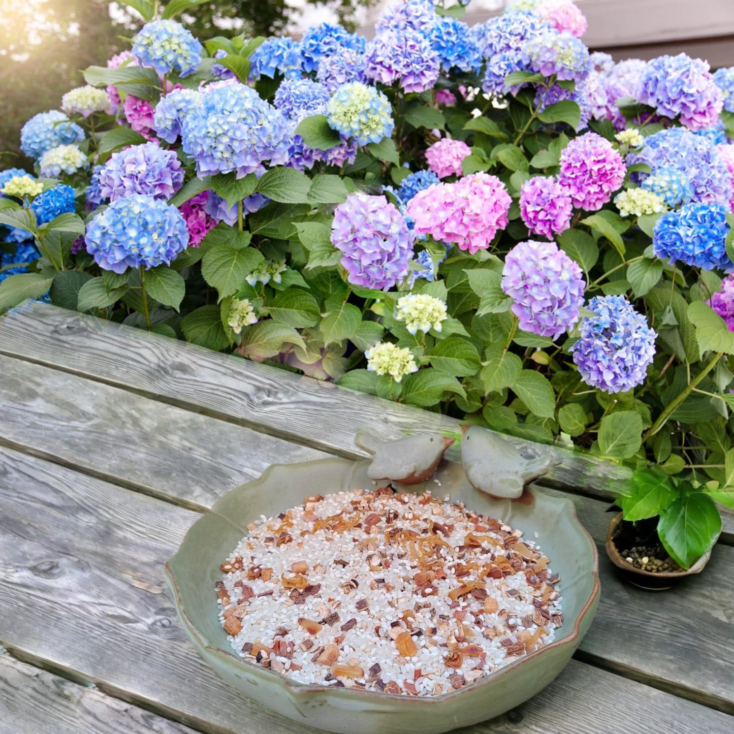 9.45 Inch Ceramic Bird Bath Bowl, Ground Mount Outdoor Bird Bath Feeder for Garden, Tabletop, Deck, Balcony & Lawn
