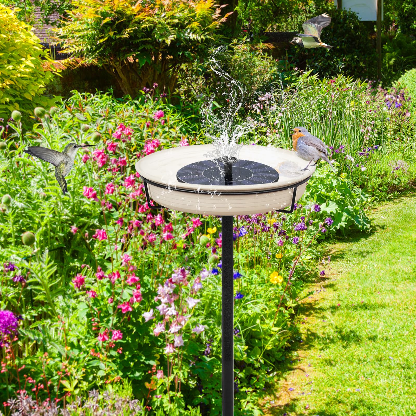 35.5in Heavy Duty Detachable Bird Bath, Metal Stake Stand Bird Bath Bowl Feeder with 4 Spiky Feet for Outdoor Garden Yard