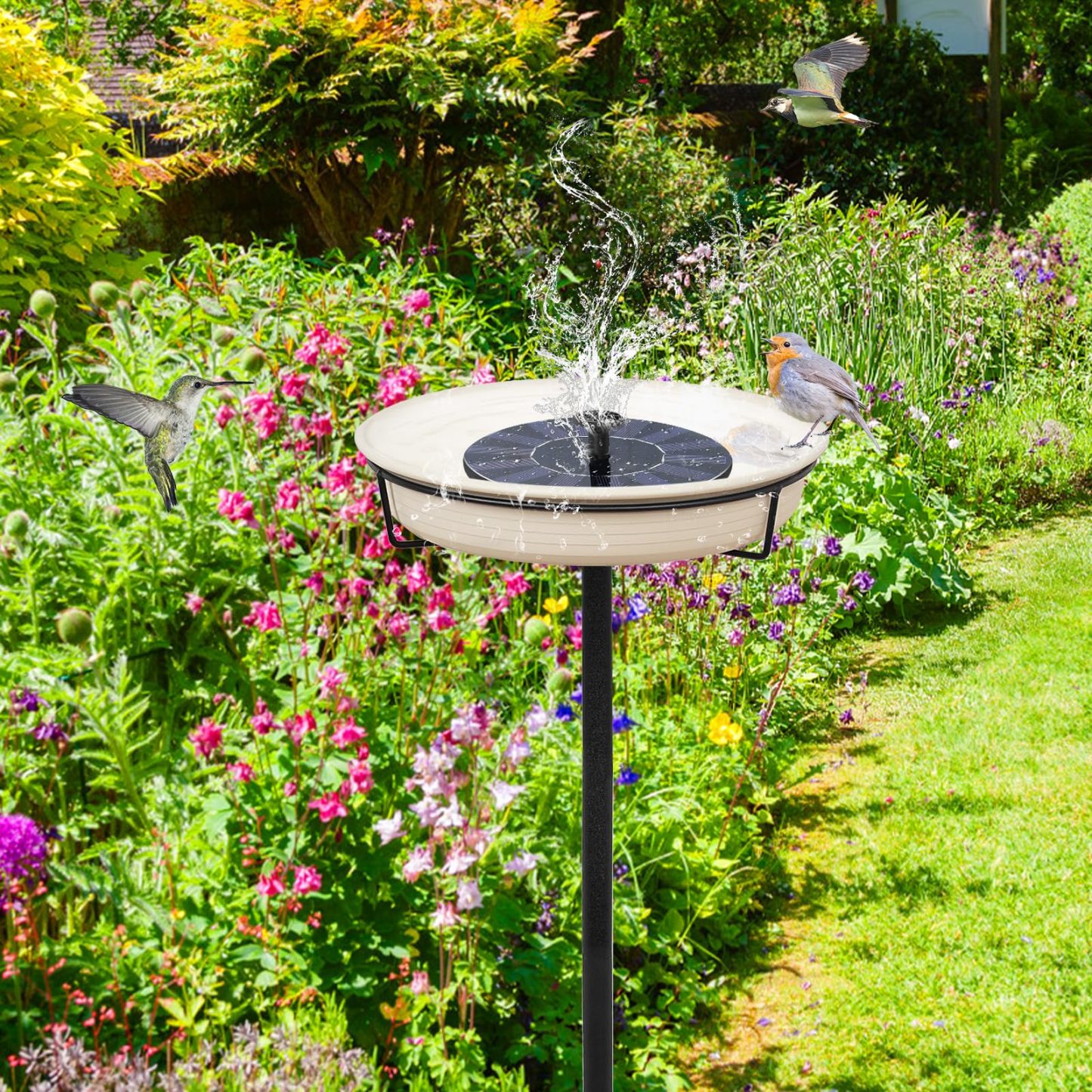 35.5in Heavy Duty Detachable Bird Bath, Metal Stake Stand Bird Bath Bowl Feeder with 4 Spiky Feet for Outdoor Garden Yard