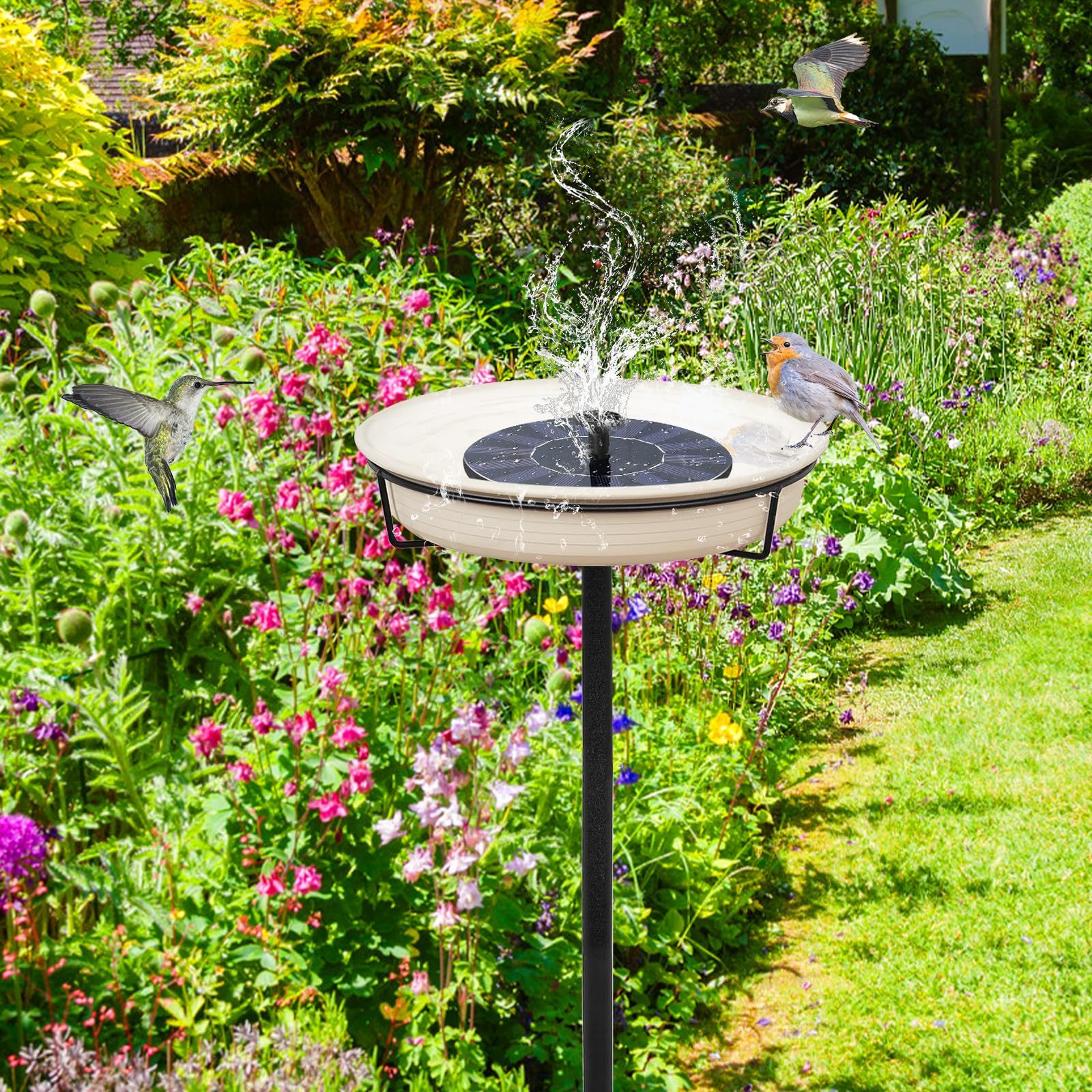 35.5in Heavy Duty Detachable Bird Bath, Metal Stake Stand Bird Bath Bowl Feeder with 4 Spiky Feet for Outdoor Garden Yard