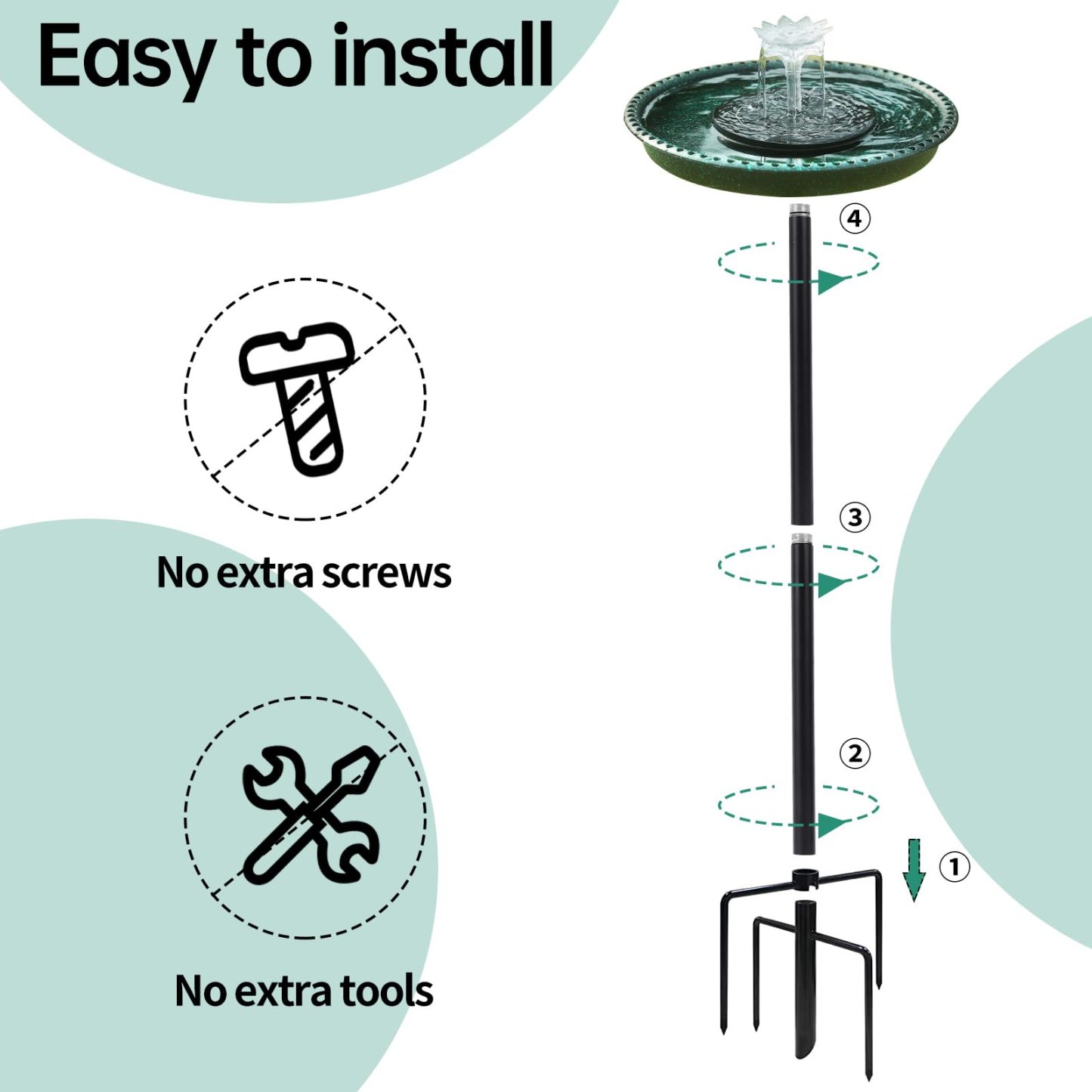 Solar Powered Bird Bath Fountain for Hummingbirds, Plastic Outdoor Birdbath with 5-Prong Base Stake, Stylish Stable Design for Lawn Patio Yard Garden