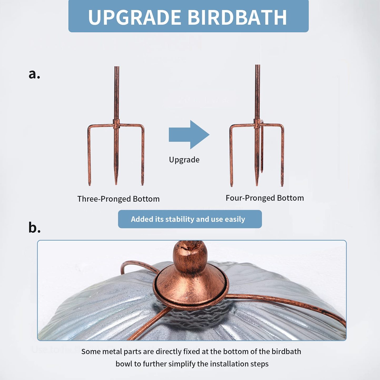 31 Inch Height Glass Birdbath Bird Feeder with Metal Stake, Blue Outdoor Garden Yard Decor