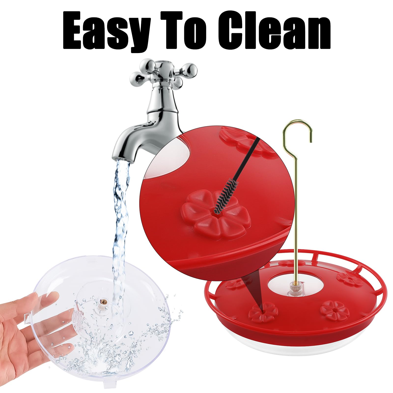 2 Pack 16oz Dish-Style Hummingbird Feeders for Outdoors, Leak-Proof with Built-in Scale, Ant Moat & 5 Feeding Ports, Wide Mouth Easy Clean BPA-Free Plastic for Garden Patio Backyard
