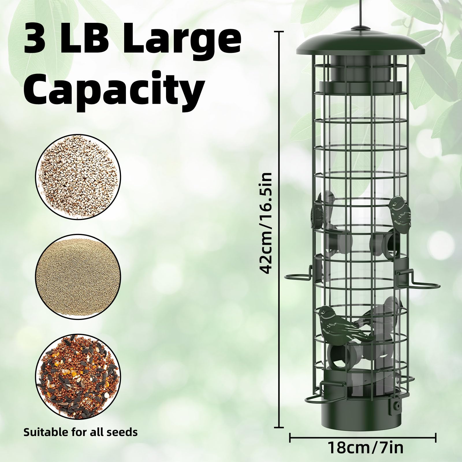 Squirrel Proof Metal Mesh Bird Feeder, Outdoor Hanging Gravity Protect Wild Bird Feeder, 3LB Large Capacity Green for Finch Cardinal Chickadee