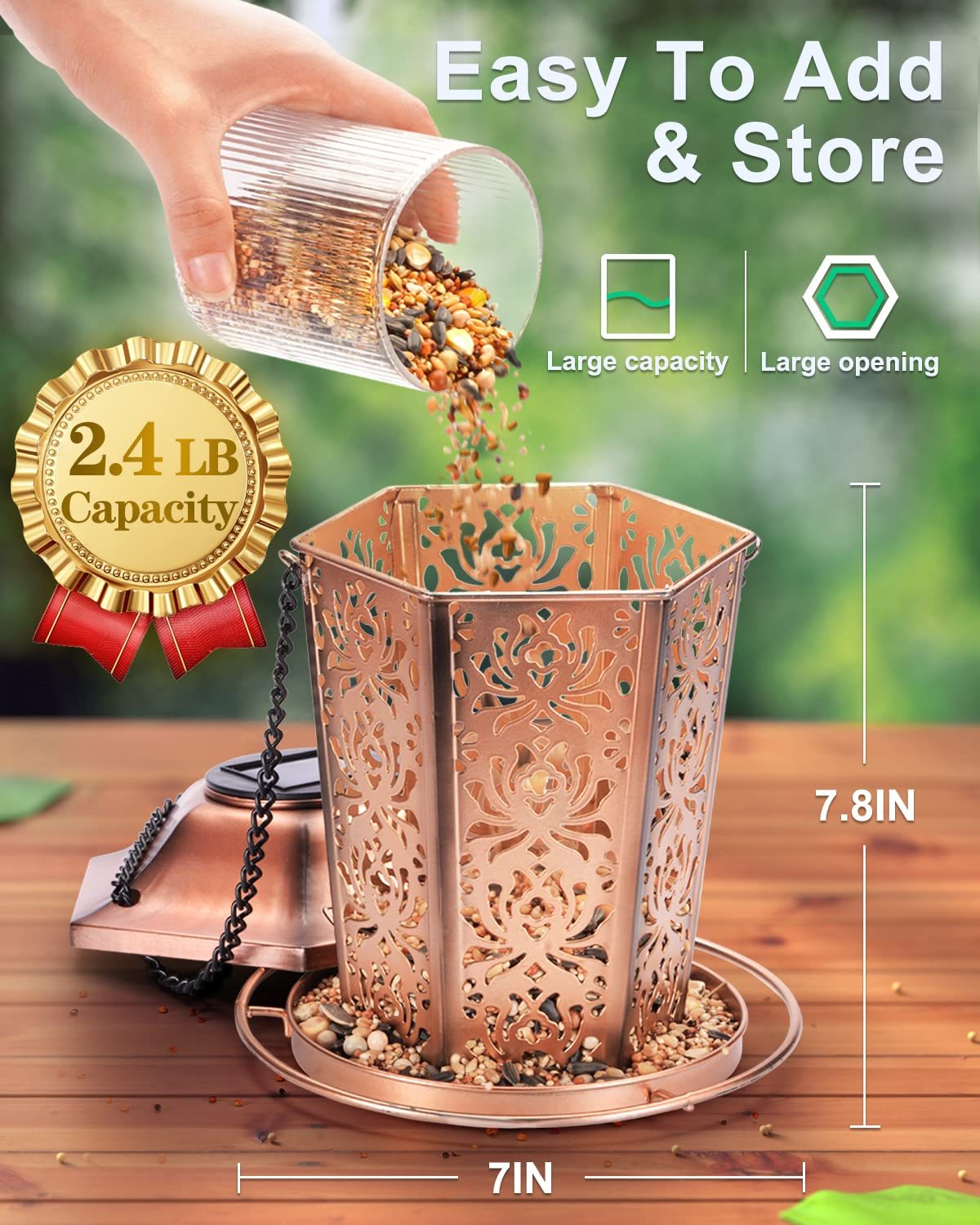 Solar Bird Feeders for Outdoors Hanging, Premium Metal Wild Bird Feeder, Chew-Proof Weatherproof Hanging Bird Feeder for Garden Decor