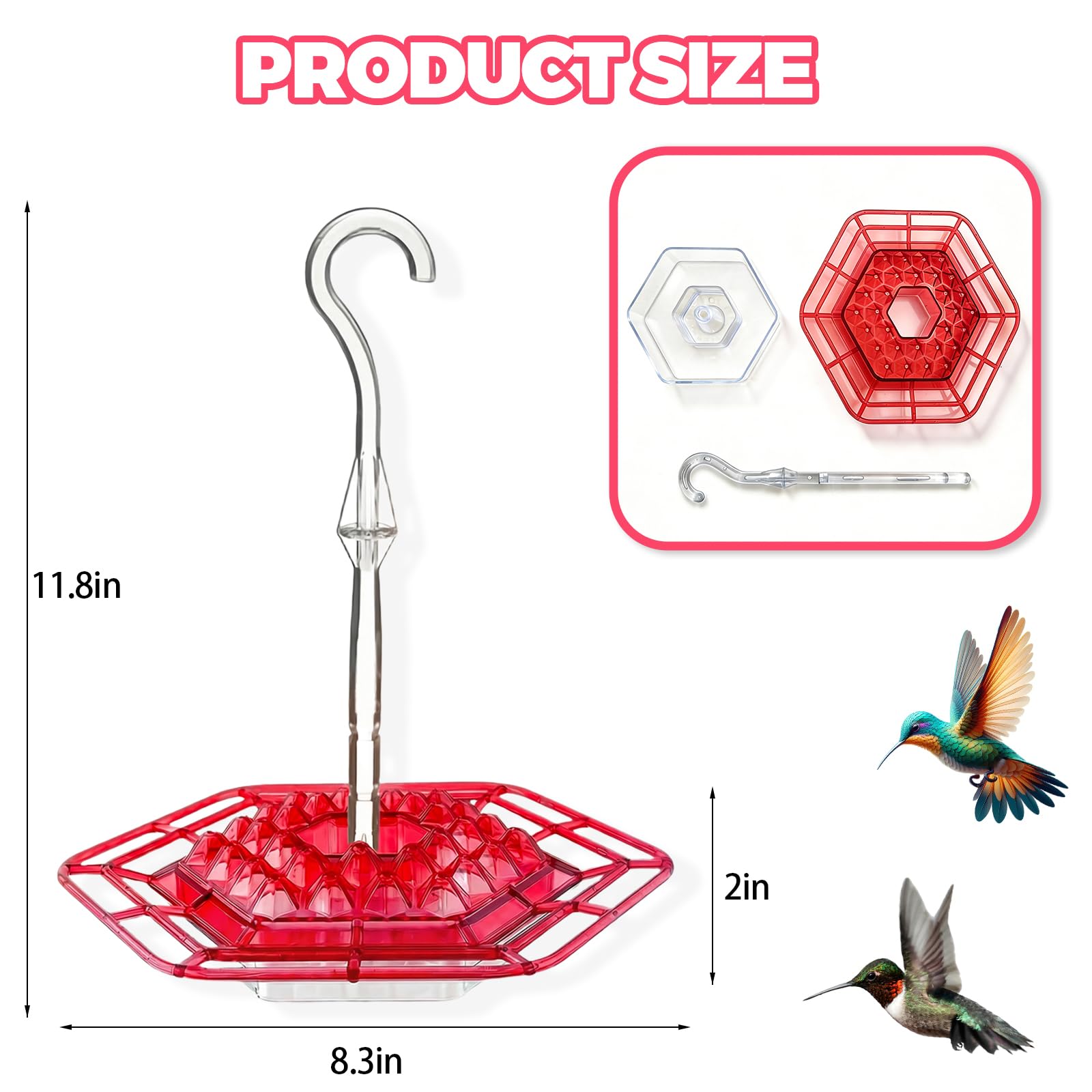 2 Pack Saucer Hummingbird Feeders, 30 Feeding Ports Outdoor Hanging Feeder with Integrated Ant Moat, Bee-Proof & Leak-Proof, Easy to Clean and Refill