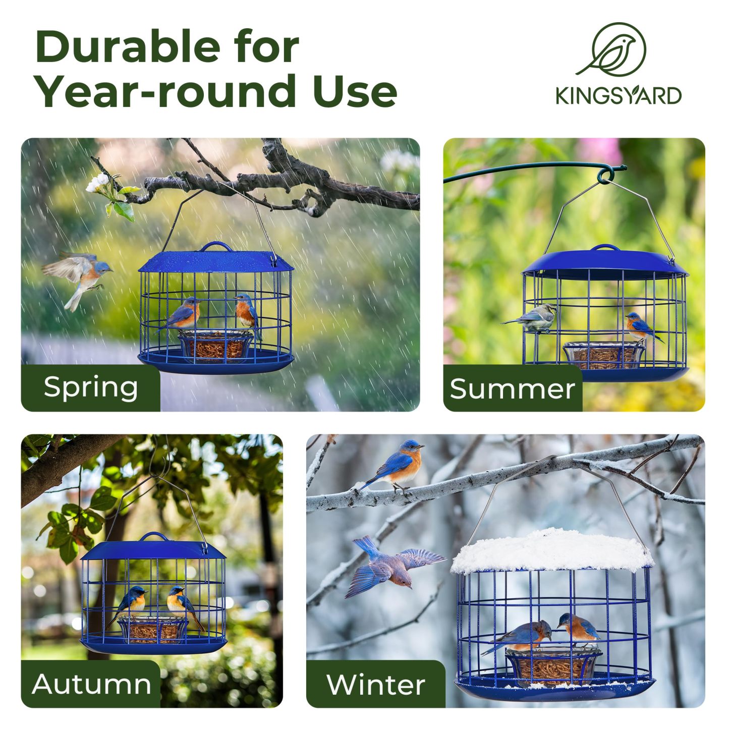 All Metal Bluebird Feeder, Outdoor Hanging Cage Mealworm Bird Feeder with Tray, Squirrel Proof & Weather Resistant, Easy to Refill and Clean