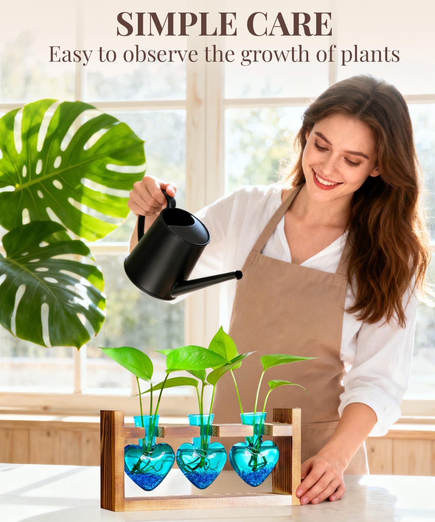 Plant Terrarium Propagation Station, 3 Bulb Glass Vases with Wooden Stand, Mothers Day Gifts for Mom Plant Lovers Women Wife Daughter, Tabletop Hydroponic Planter for Home Garden Decor
