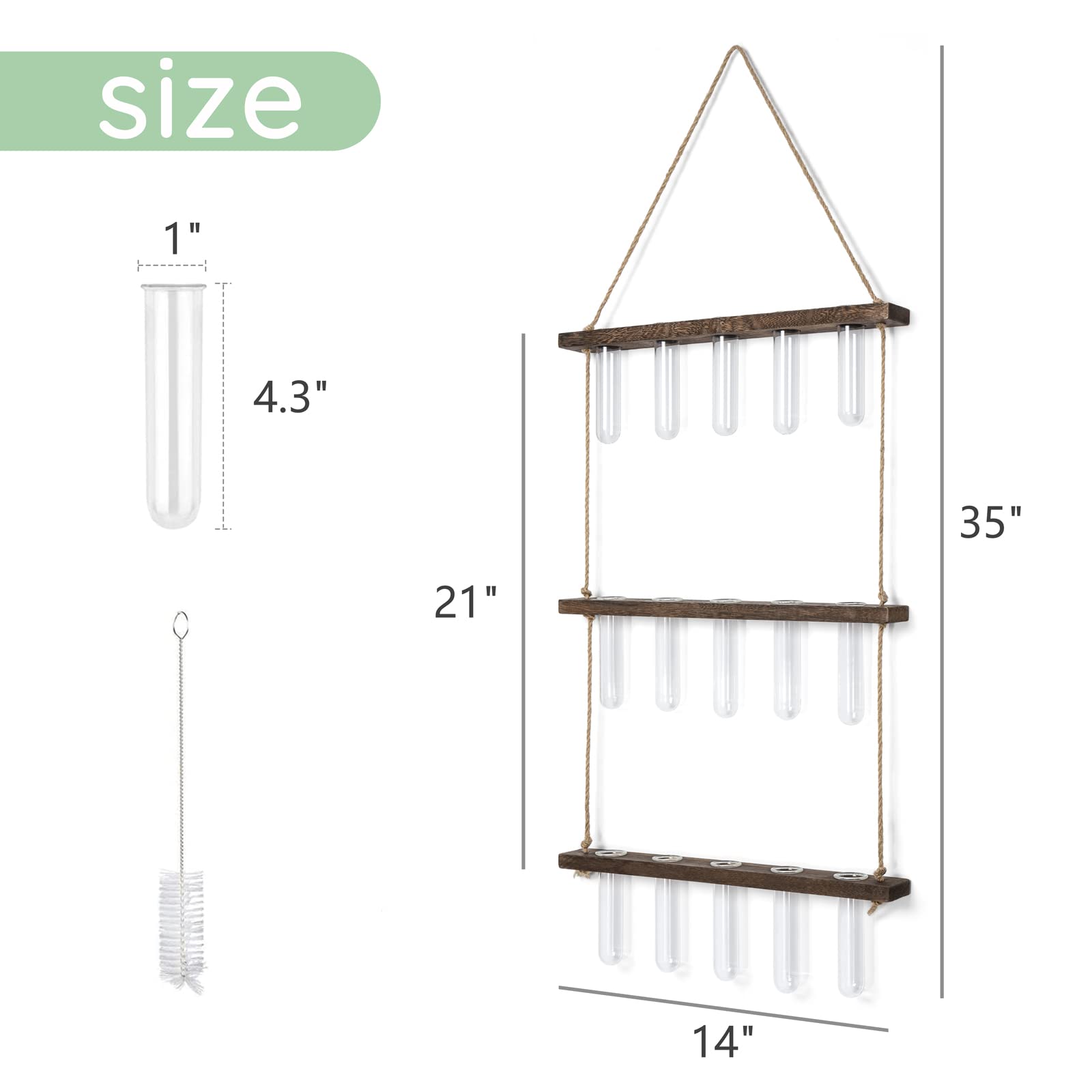 3 Tier Wall Hanging Plant Propagation Tubes, Wooden Frame Test Tube Glass Vase, Hydroponic Cuttings Terrarium, Home Garden Office Wall Decor Gift