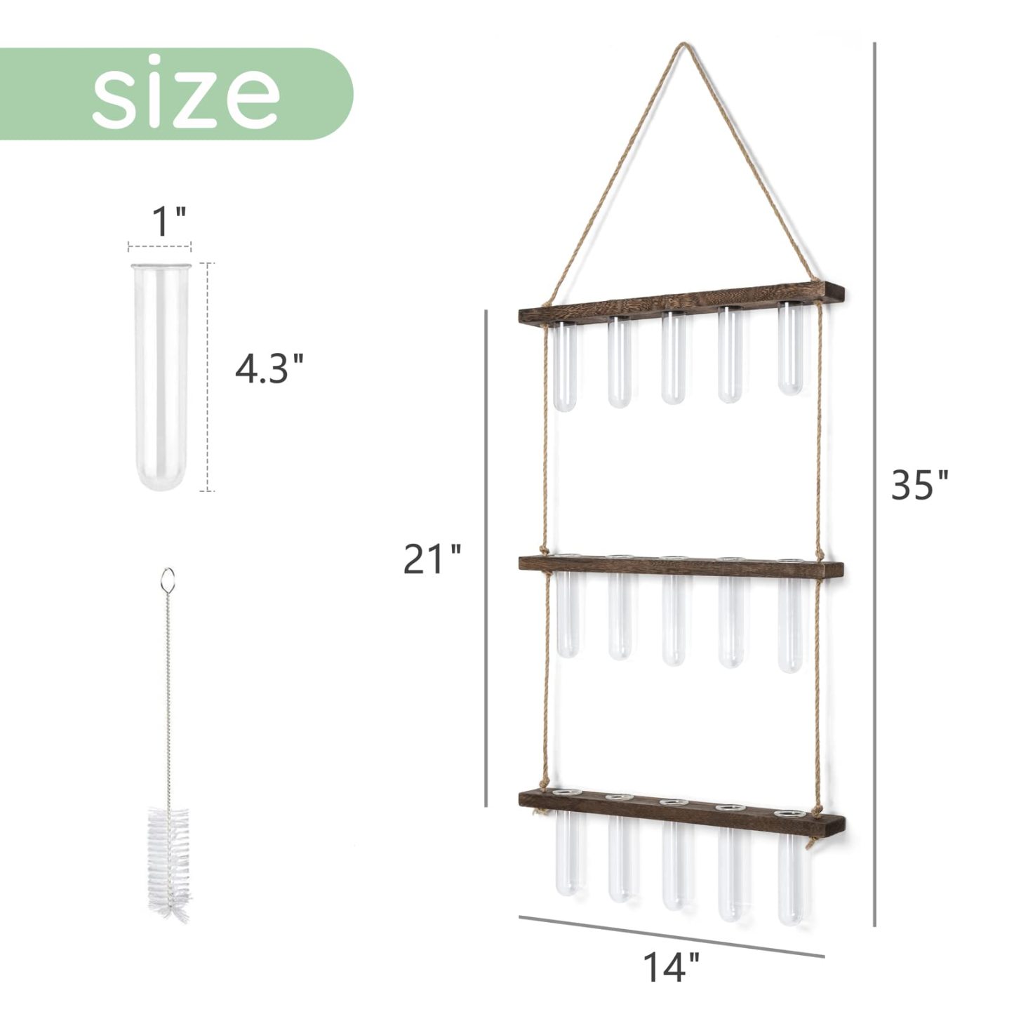 3 Tier Wall Hanging Plant Propagation Tubes, Wooden Frame Test Tube Glass Vase, Hydroponic Cuttings Terrarium, Home Garden Office Wall Decor Gift