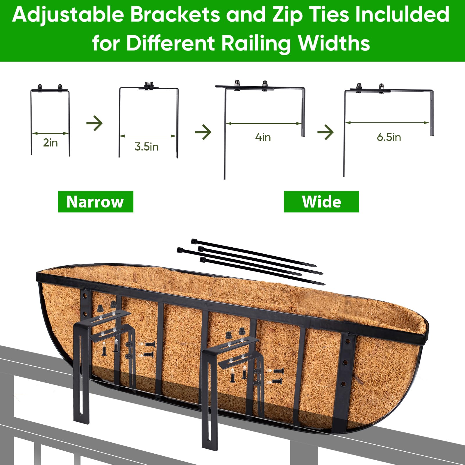 24 Inch Hanging Railing Planter Boxes, Outdoor Window Planters for Deck Balcony Fence Garden Decor