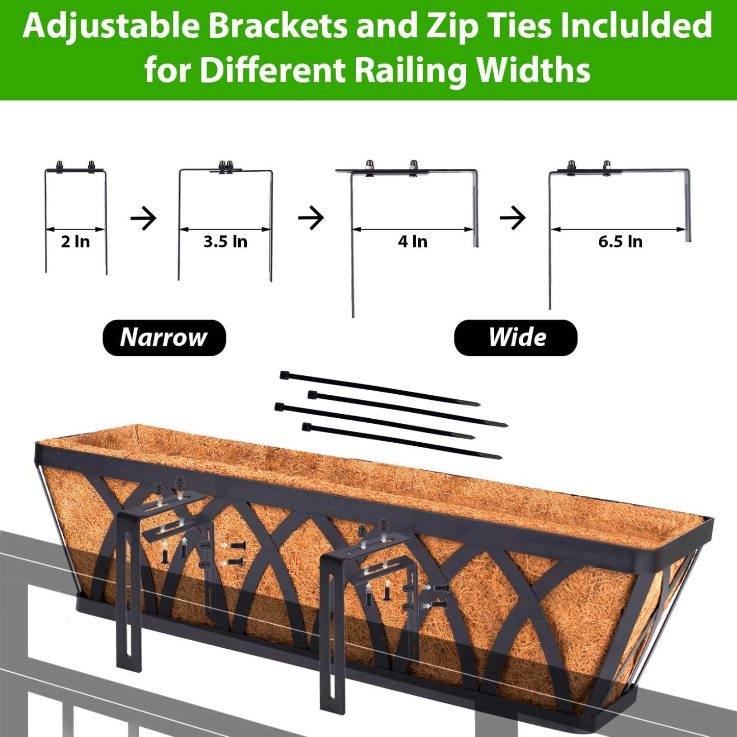 3 Pack 24 Inch Hanging Railing Planter Boxes, Outdoor Window Planters for Deck Balcony Fence Garden