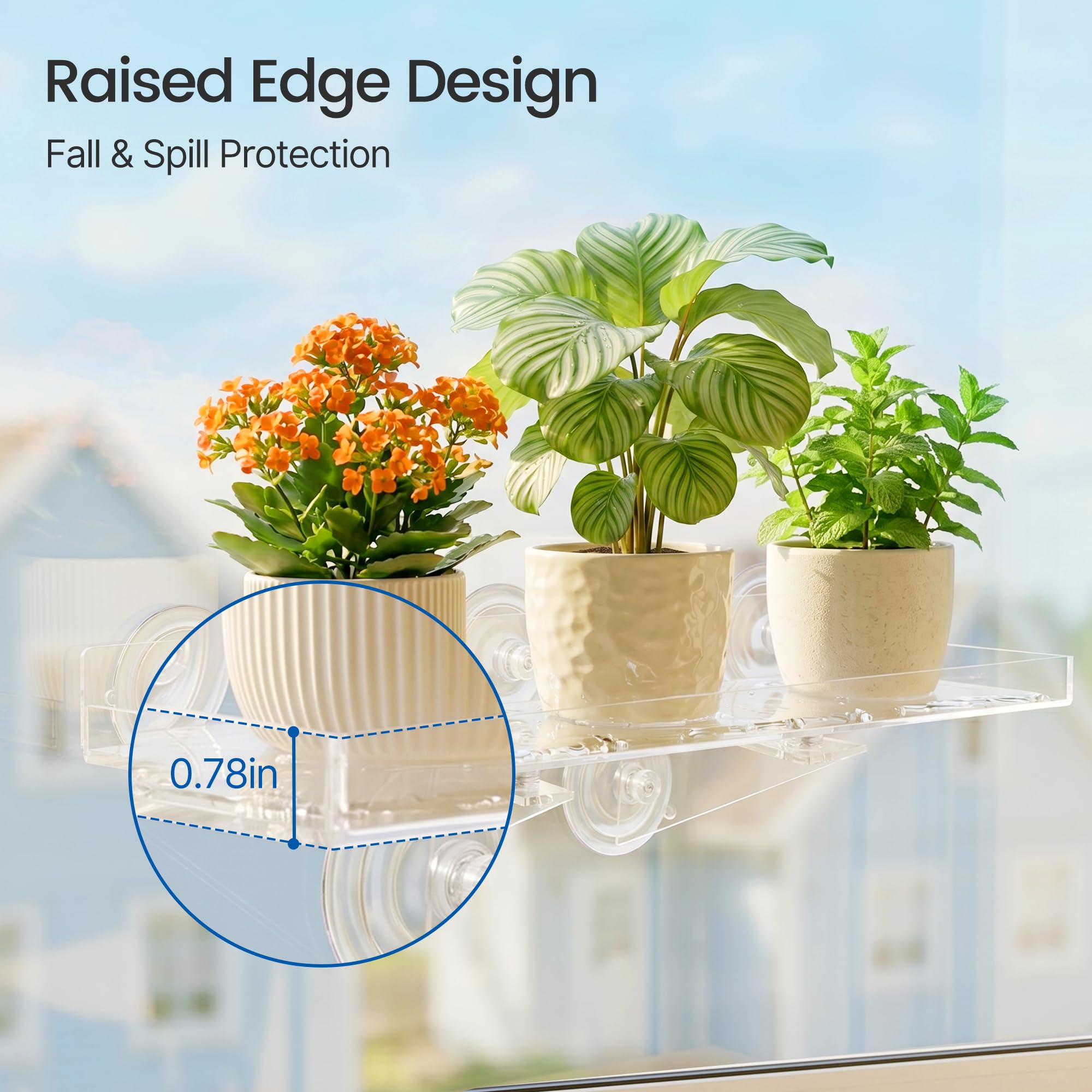 2 Pack 15.7 x 5.9 Inch Acrylic Window Plant Shelves, Heavy Duty Suction Cup Floating Shelf with Support Bracket for Indoor Succulents Plants