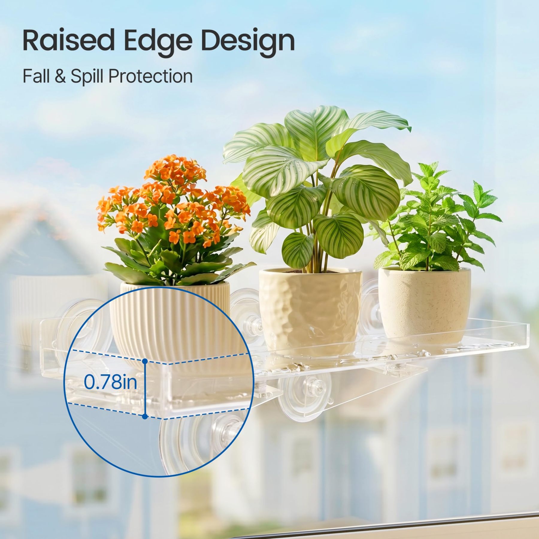 2 Pack 15.7 x 5.9 Inch Acrylic Window Plant Shelves, Heavy Duty Suction Cup Floating Shelf with Support Bracket for Indoor Succulents Plants