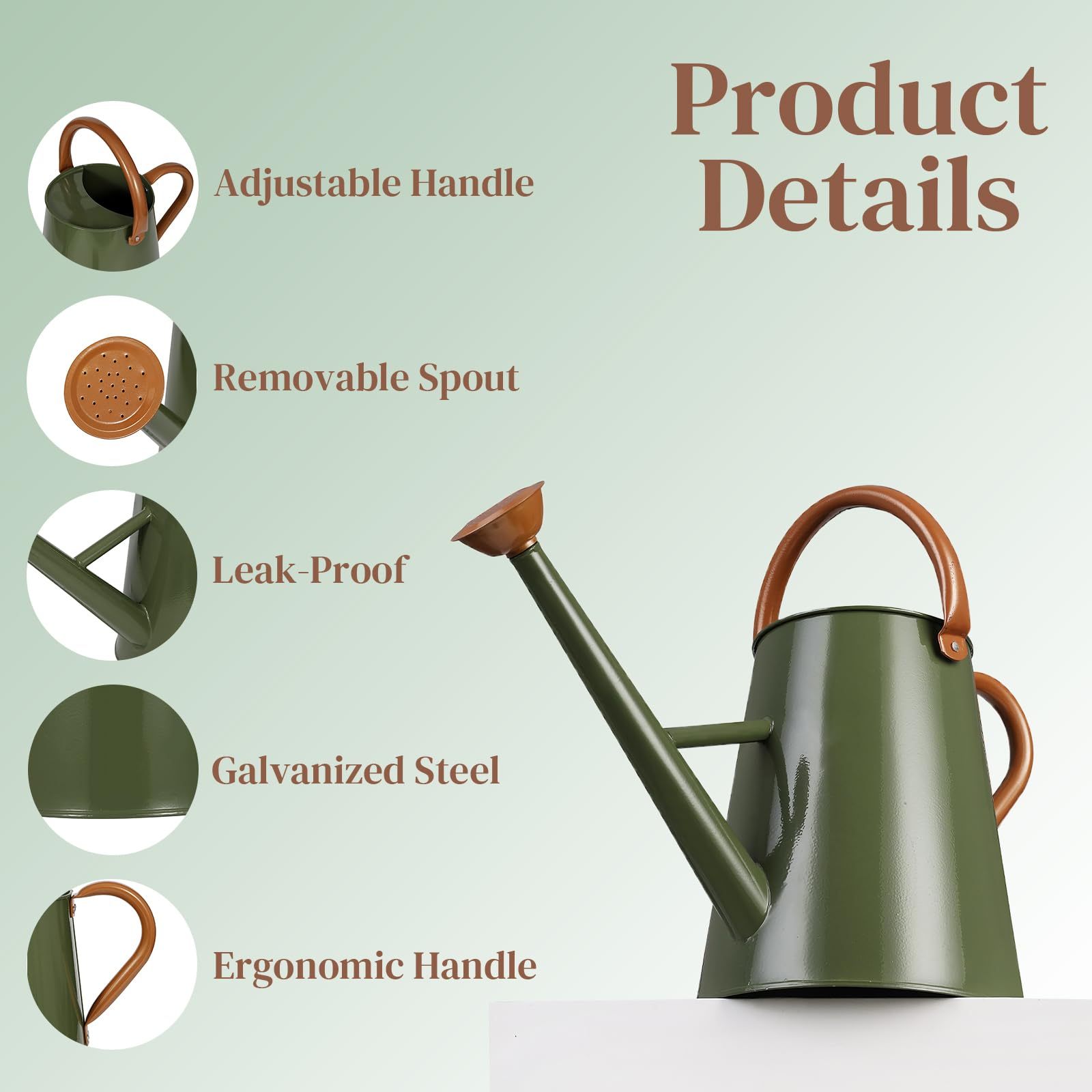 1.5 Gallon Galvanized Steel Watering Can, Removable Spout & Movable Ergonomic Handle for Indoor & Outdoor Plants
