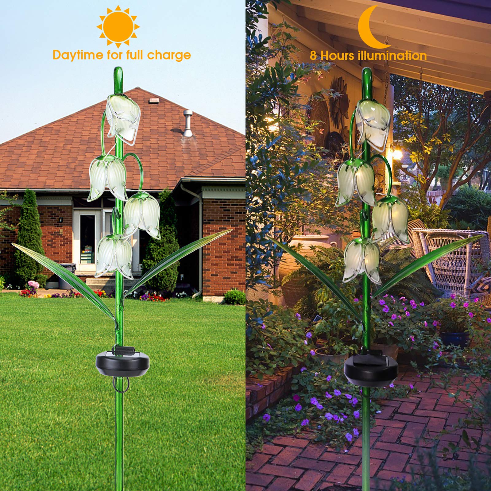 Solar Powered Glass Flower Stake Lights, Outdoor Decor for Yard, Lawn, Backyard & Landscape