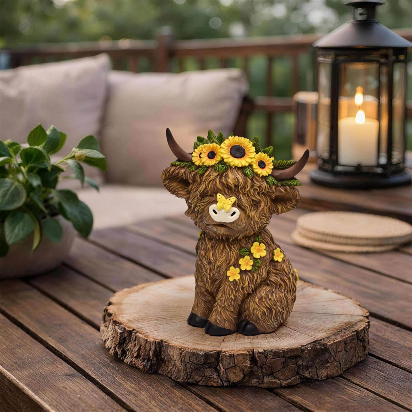 8 Inch Highland Cow Statue, Resin Highland Cow Figurine Indoor Outdoor Decor for Patio Yard Lawn Windowsill, Lovely Garden Gift for Mom & Friends