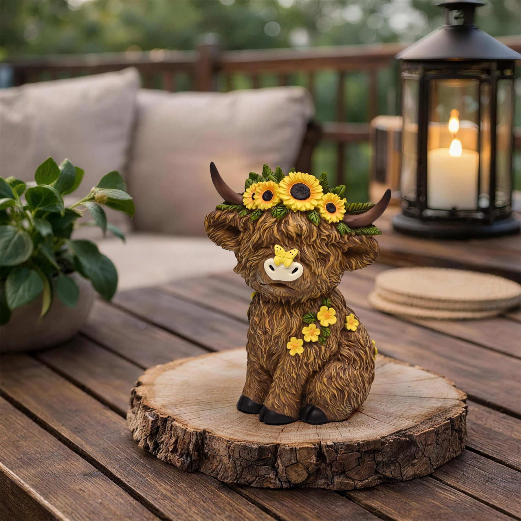 8 Inch Highland Cow Statue, Resin Highland Cow Figurine Indoor Outdoor Decor for Patio Yard Lawn Windowsill, Lovely Garden Gift for Mom & Friends