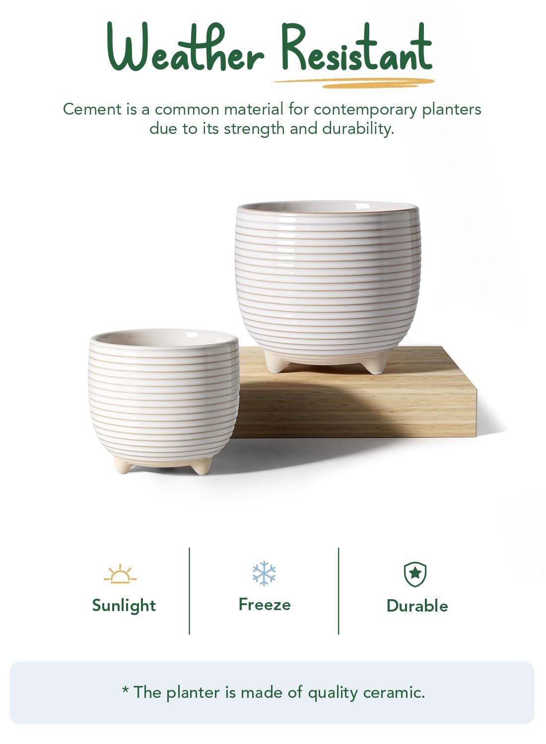 White Ceramic Plant Pots, 5.1 + 6.4 Inch Footed Planters, Modern Flower Pots with Drainage Holes, Reactive Glaze Indoor Planters for Home & Office
