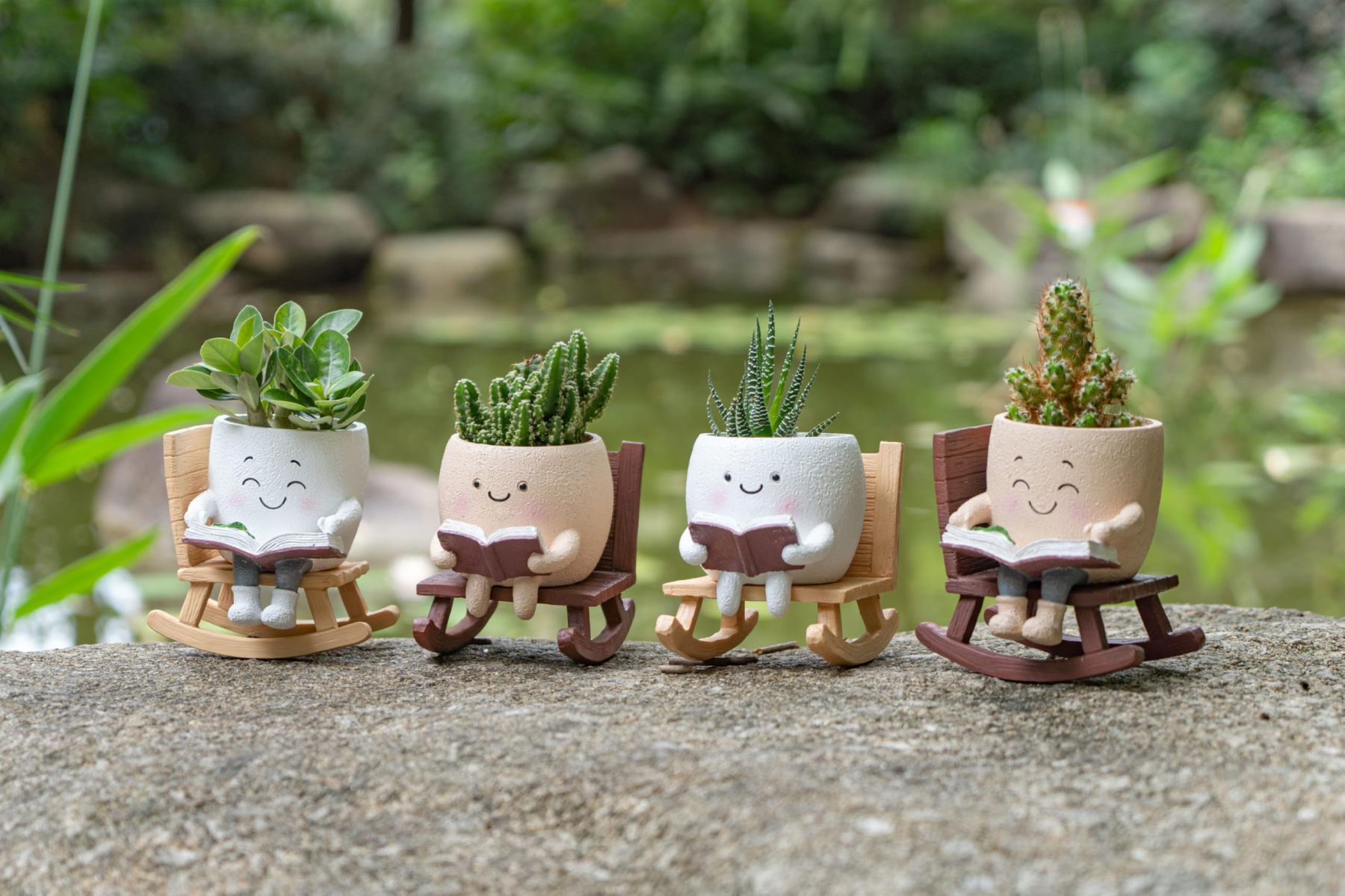 Cute Rocking Chair Smiley Face Planter – Unique Funny Flower Pot with Drainage for Succulents, Ideal Plant Gift for Mother’s Day, Birthday & Christmas