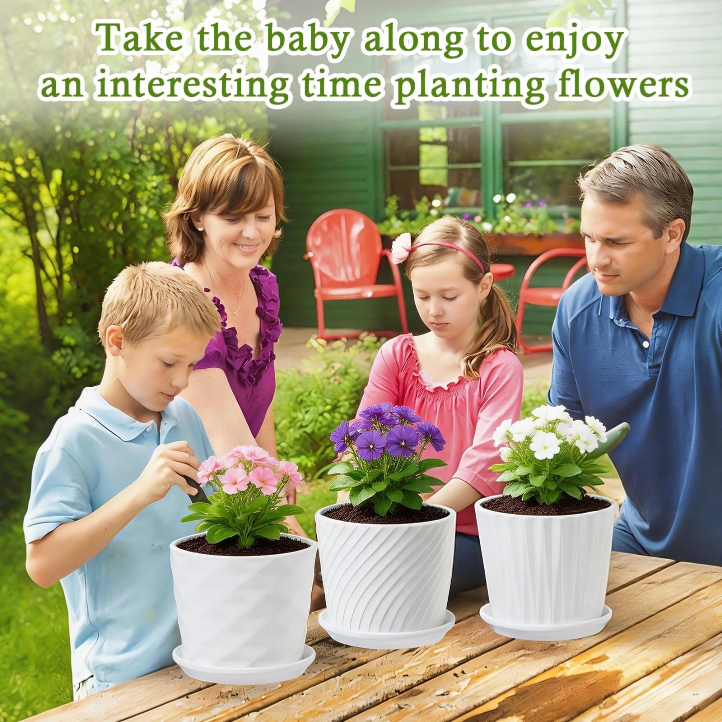 4 Pack 5.5 Inch White Ceramic Planter Set – Cylinder Pots with Connected Saucer  for Succuelnt and Little Snake Plants