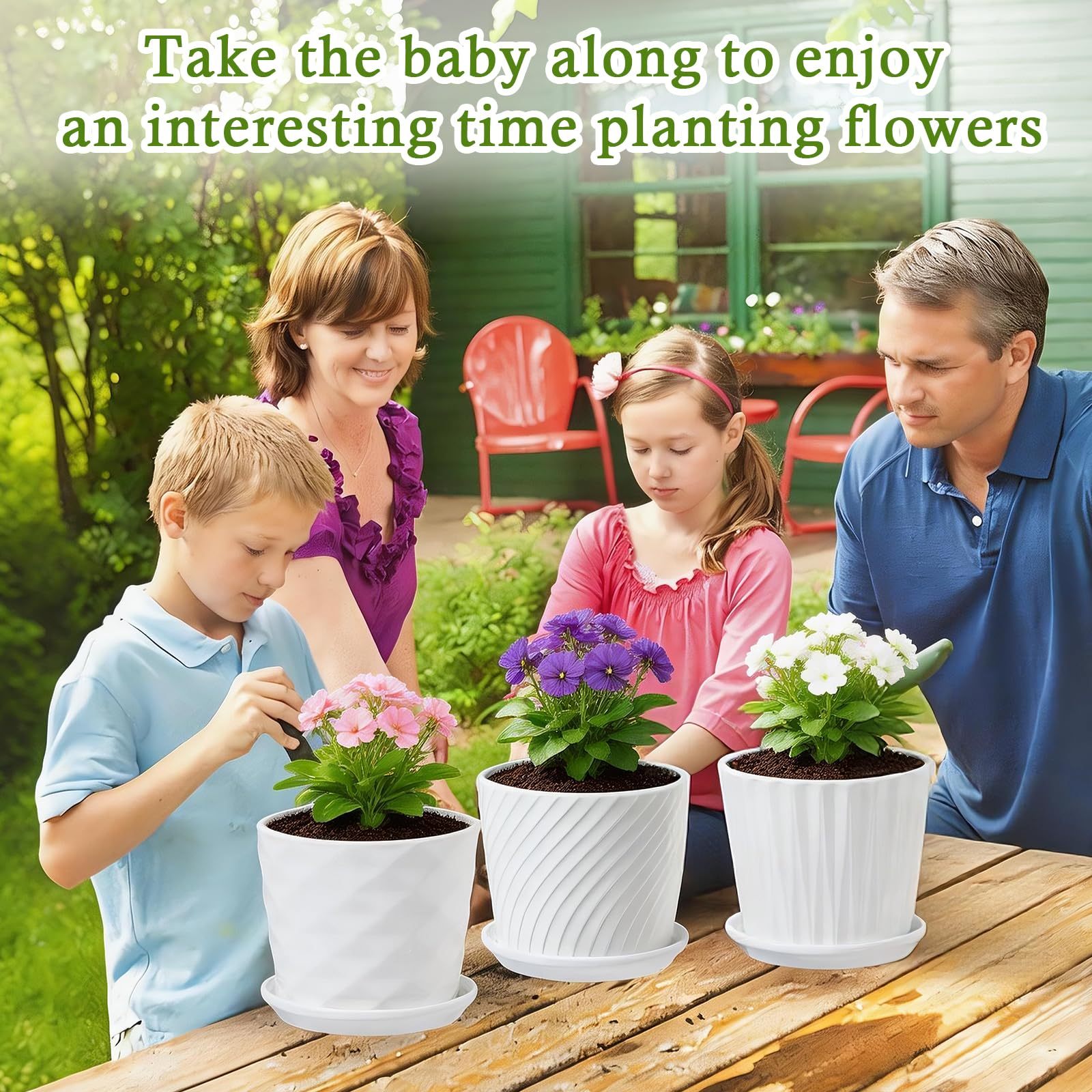 4 Pack 5.5 Inch White Ceramic Planter Set – Cylinder Pots with Connected Saucer  for Succuelnt and Little Snake Plants