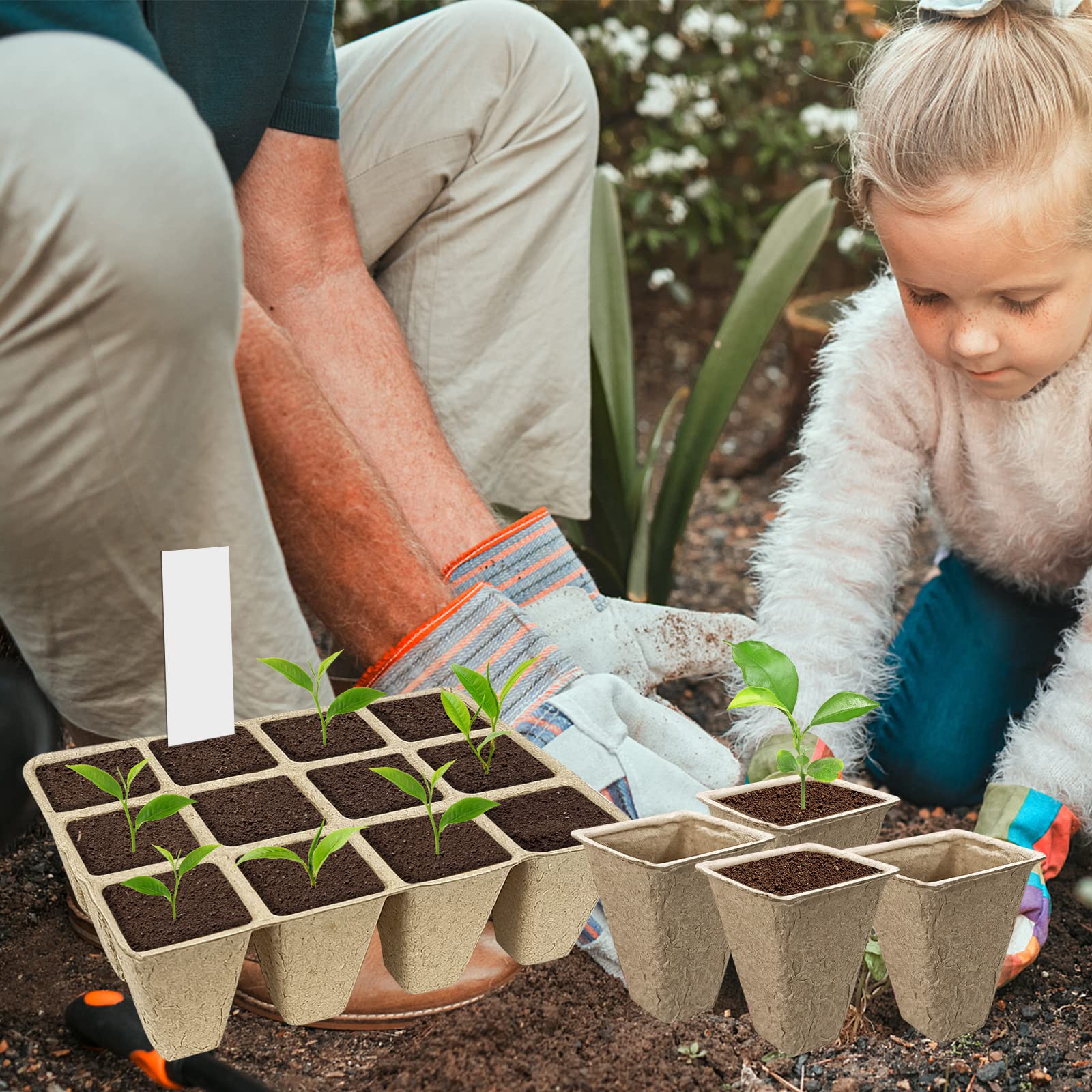 20 Pack Biodegradable Peat Pots – 240 Cells Seed Starter Trays with 20 Plant Labels for Indoor & Outdoor Garden