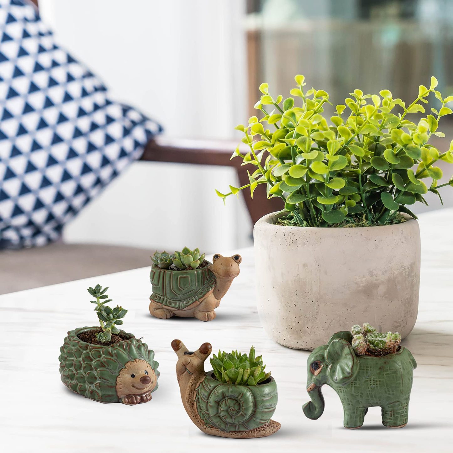 4-Pack Cute Ceramic Animal Succulent Pots with Drainage, Indoor Outdoor Small Planters for Cactus, Bonsai, Home & Office Desk Decor, Perfect Gift