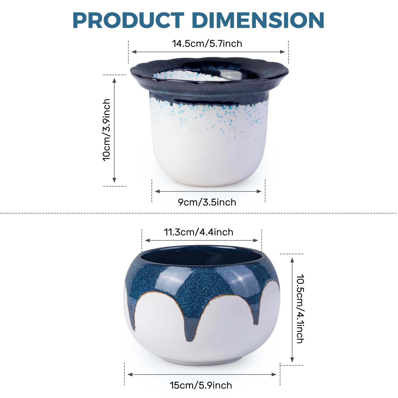 6 Inch Ceramic Self Watering African Violet Pots, Easy Planters for Busy Plant Lovers, Automatic Water Absorption for Indoor Plants (Plants Not Included)