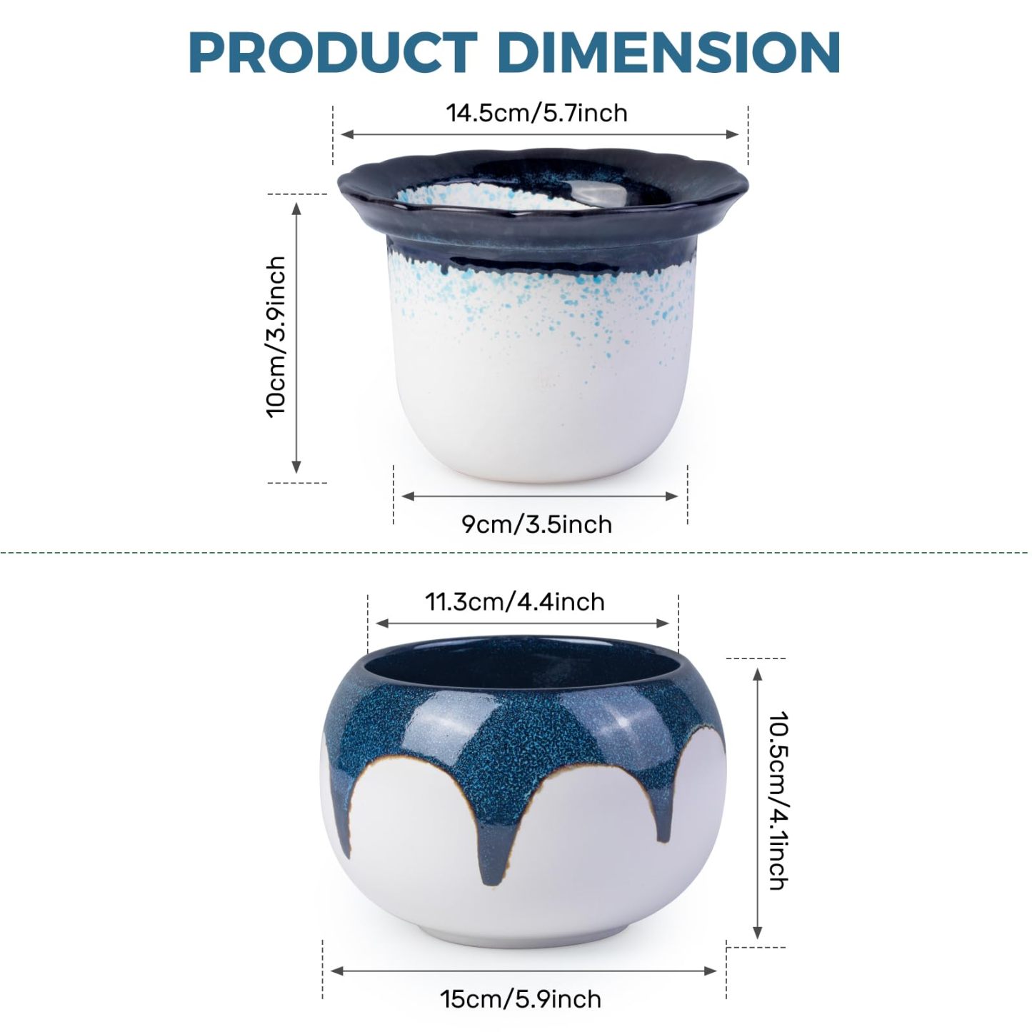 6 Inch Ceramic Self Watering African Violet Pots, Easy Planters for Busy Plant Lovers, Automatic Water Absorption for Indoor Plants (Plants Not Included)