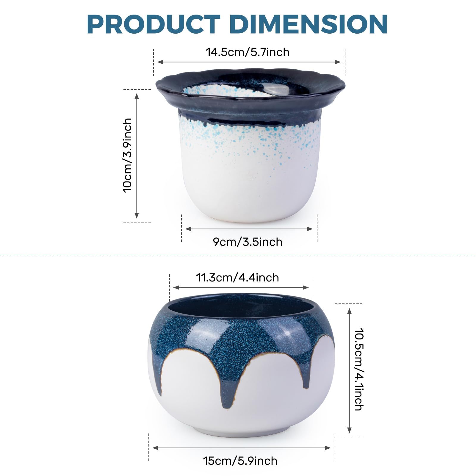 6 Inch Ceramic Self Watering African Violet Pots, Easy Planters for Busy Plant Lovers, Automatic Water Absorption for Indoor Plants (Plants Not Included)