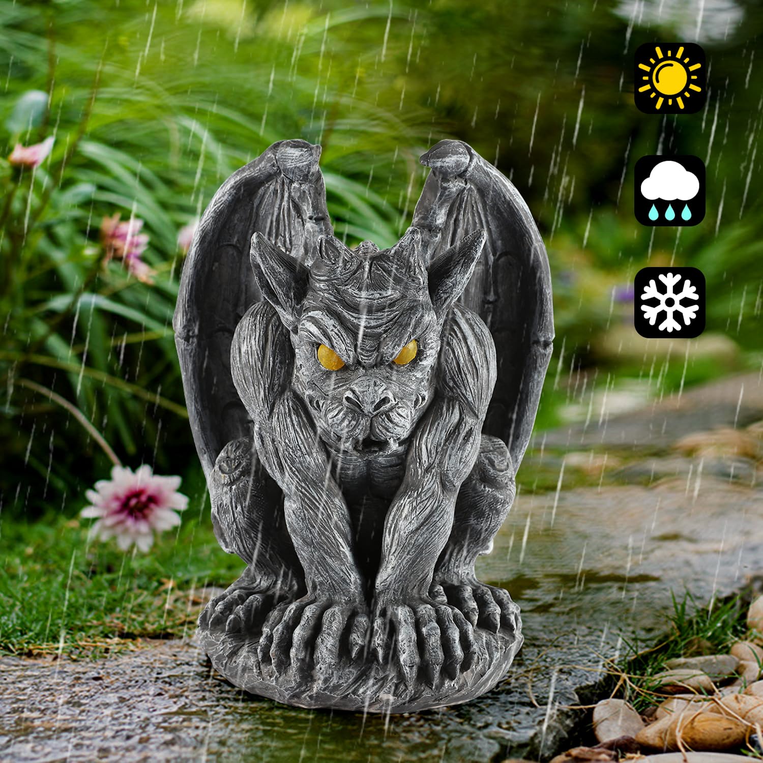 Large Winged Gargoyle Statue with Solar Lights 