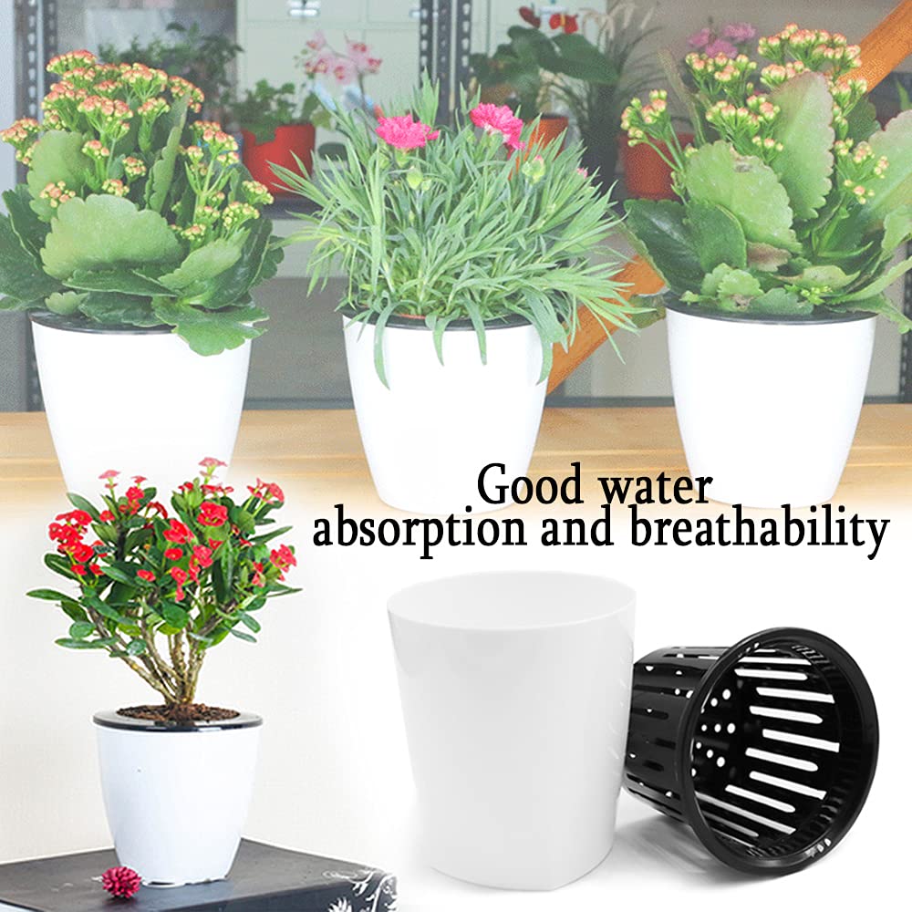 12 PCS 4 Inch Self Watering Plastic Planters with Inner Pot, White Flower Pots for Herbs, Succulents & All House Plants
