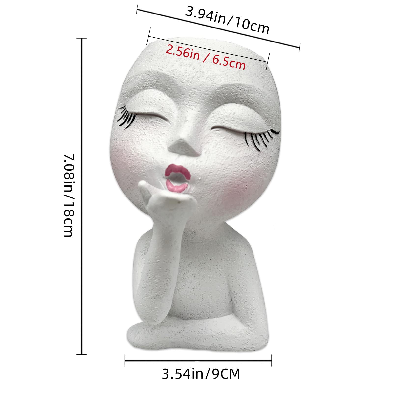 Handmade Face Planter Pot, Standing Air Kiss Head Planter for Trailing Plants & Succulents, Resin Funny Face Planter with Anti-Friction Pads, White 1 Pack