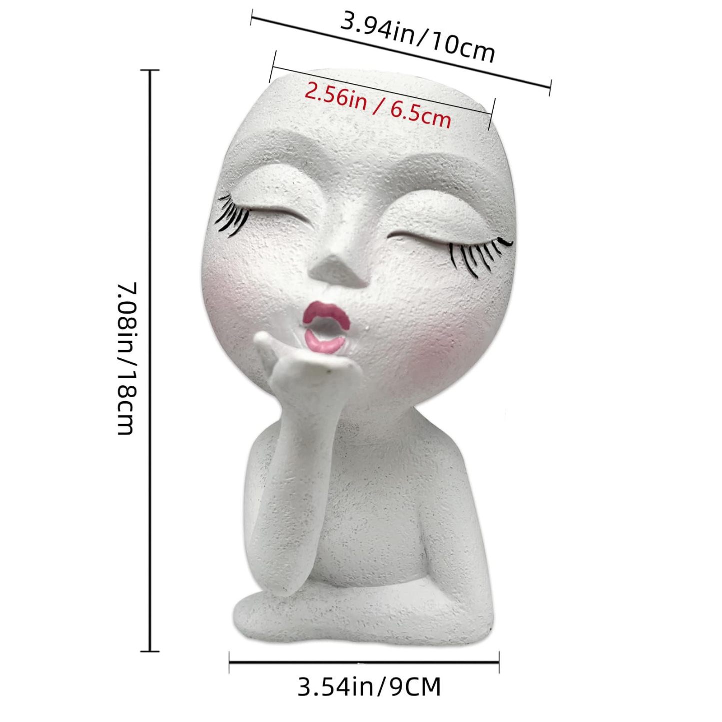 Handmade Face Planter Pot, Standing Air Kiss Head Planter for Trailing Plants & Succulents, Resin Funny Face Planter with Anti-Friction Pads, White 1 Pack