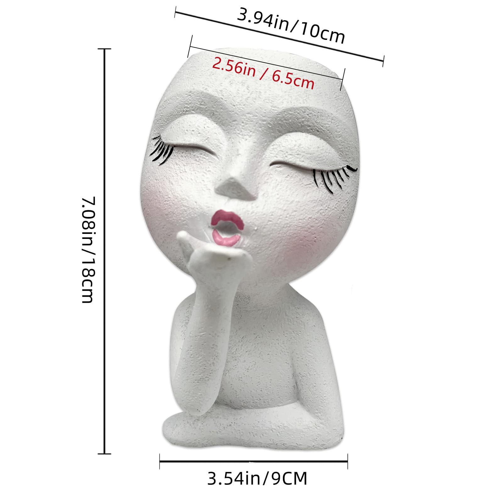 Handmade Face Planter Pot, Standing Air Kiss Head Planter for Trailing Plants & Succulents, Resin Funny Face Planter with Anti-Friction Pads, White 1 Pack