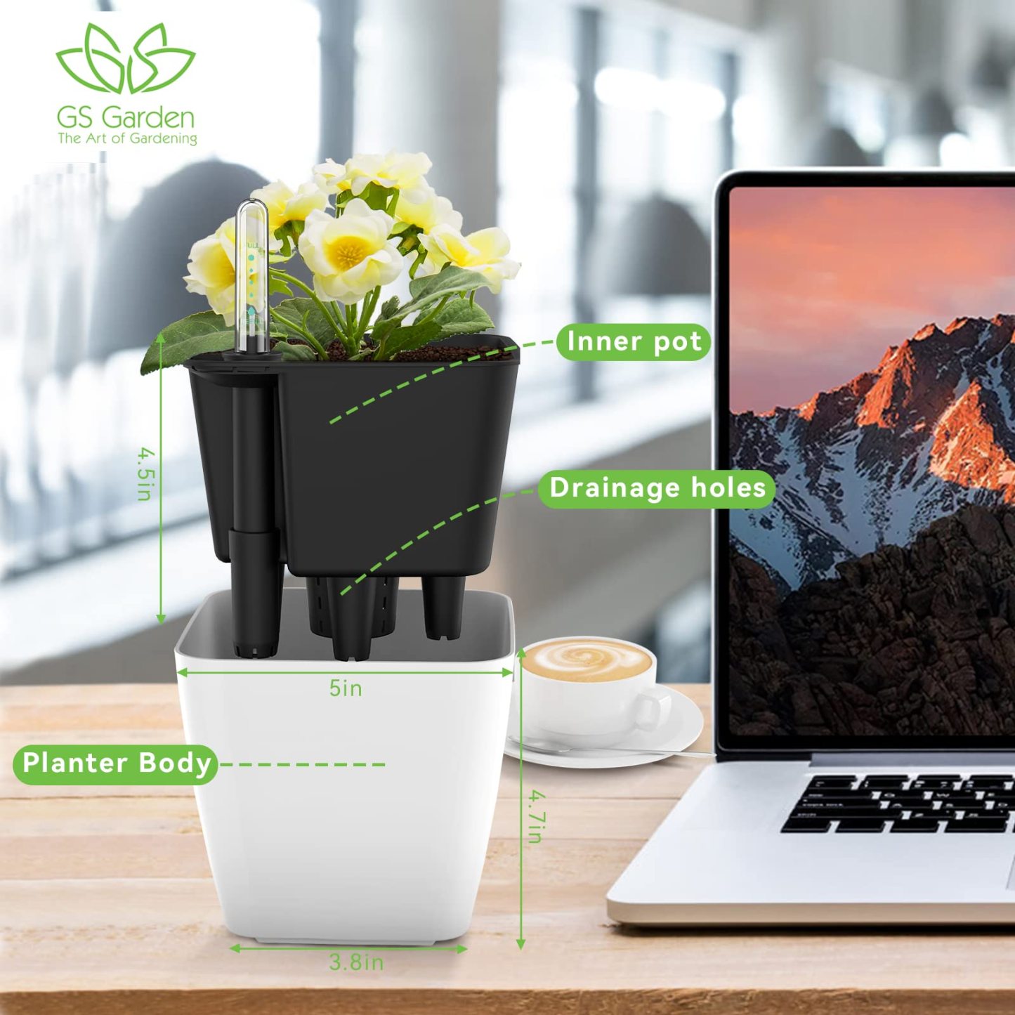 3 Pack 5 Inch Self Watering Planters for Indoor Plants, White Self Watering Pots for African Violets, Flowers & Herbs