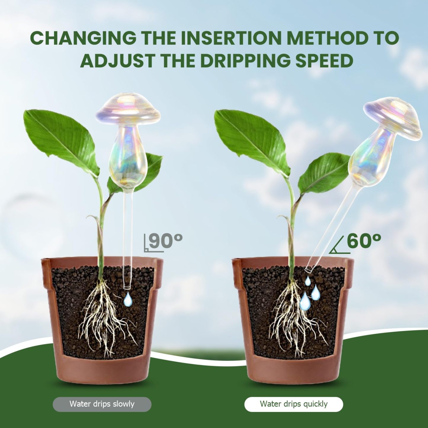 4Pcs Mushroom Shaped Glass Self Watering Globes, Top-Fill Plant Watering Bulbs, Automatic Watering Planter Inserts for Indoor Plants