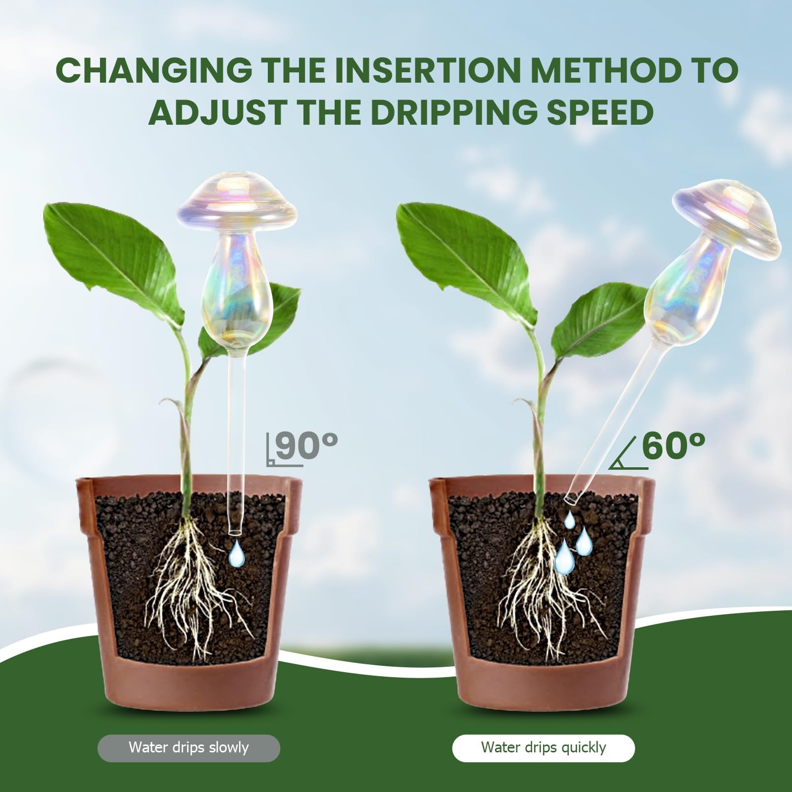 4Pcs Mushroom Shaped Glass Self Watering Globes, Top-Fill Plant Watering Bulbs, Automatic Watering Planter Inserts for Indoor Plants
