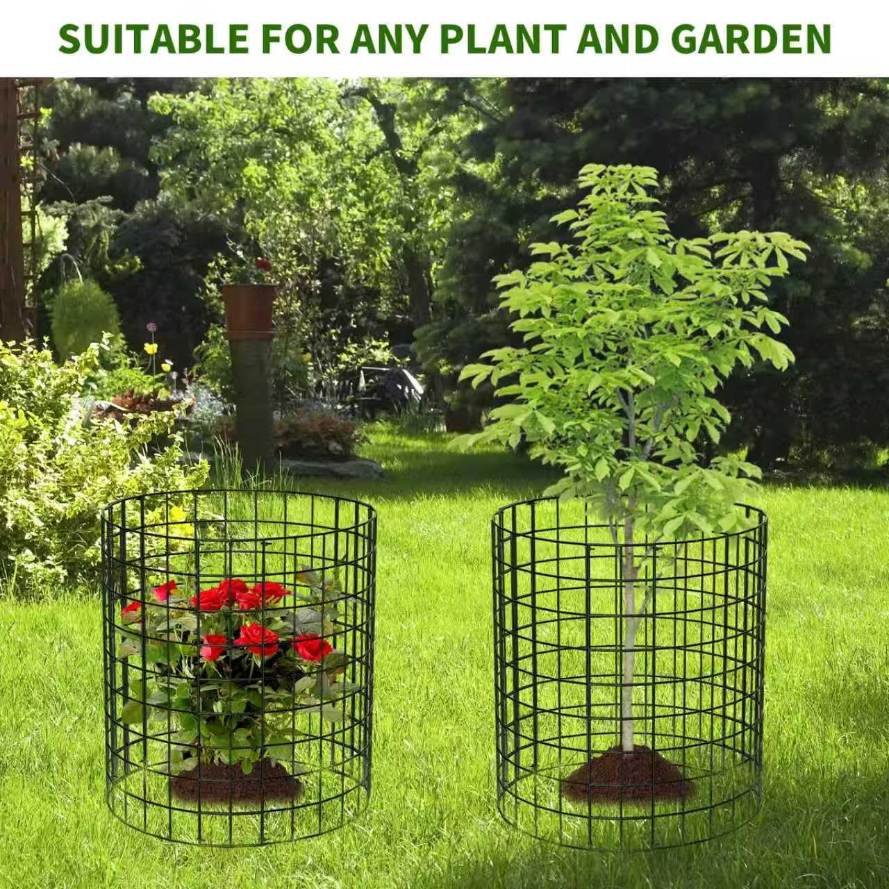 10 Packs Round Metal Plant Protector, Wire Mesh Garden Plant Cages, Outdoor Plant Barrier to Block Rabbits, Chickens and Ducks, Reusable Garden Protection for Vegetables, Flowers, Shrubs, 12'' x 12''