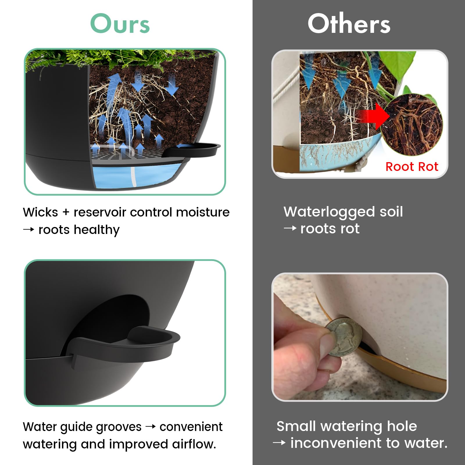 2 Pack 13 Inch Large Self Watering Hanging Planters, Plastic Hanging Plant Pots with Removable 50 Oz Water Reservoir, Indoor Outdoor Hanging Basket for Window, Porch, Garden, Balcony
