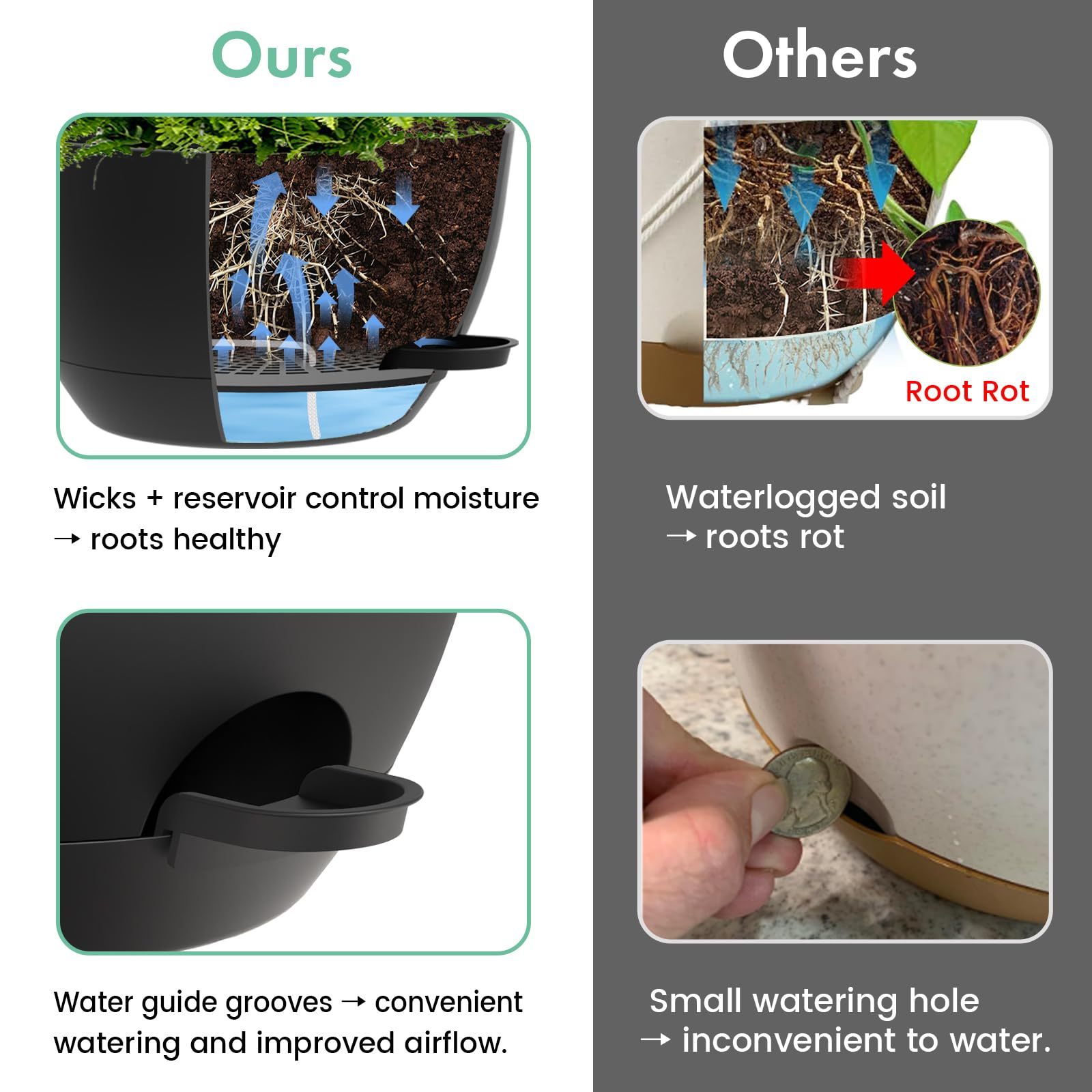 2 Pack 13 Inch Large Self Watering Hanging Planters, Plastic Hanging Plant Pots with Removable 50 Oz Water Reservoir, Indoor Outdoor Hanging Basket for Window, Porch, Garden, Balcony