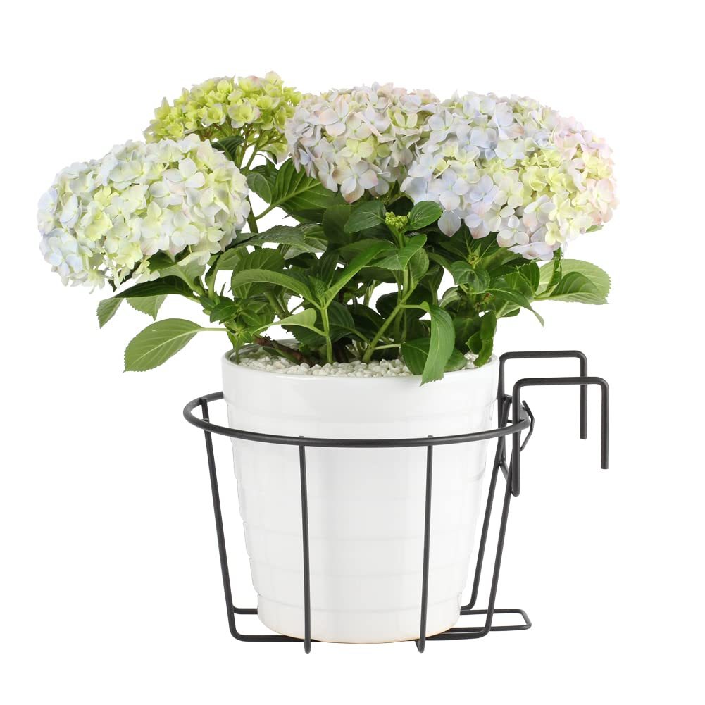 3 Pack 10 Inch Metal Railing Planter, Outdoor Balcony Fence Hanging Basket, Heavy Duty Flower Pot Holder Stand for Indoor Porch Garden Plants