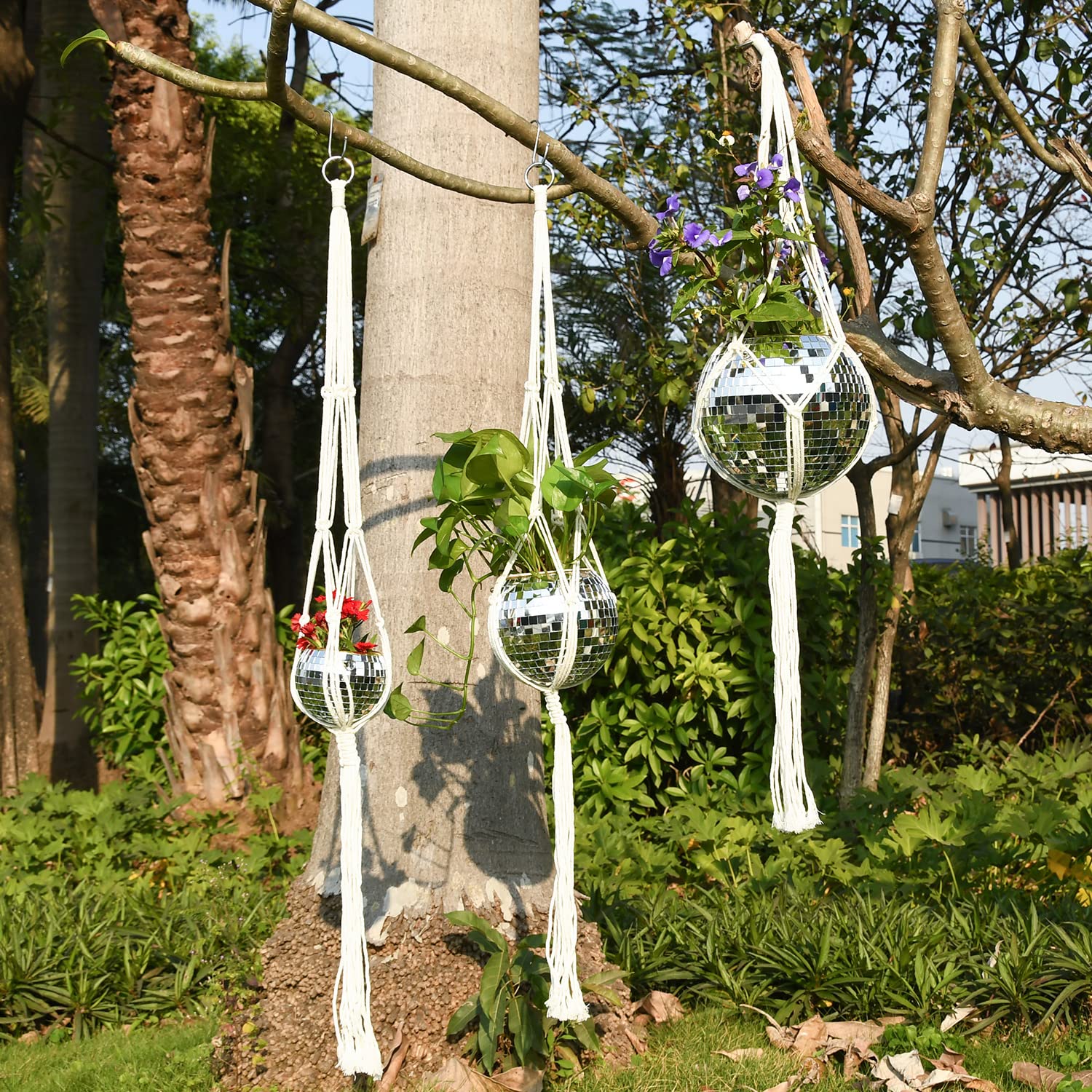 6 Inch Disco Ball Planter, Hanging Disco Ball Plant Hanger with Rope, Chain, Hook and Extra Mirror Pieces
