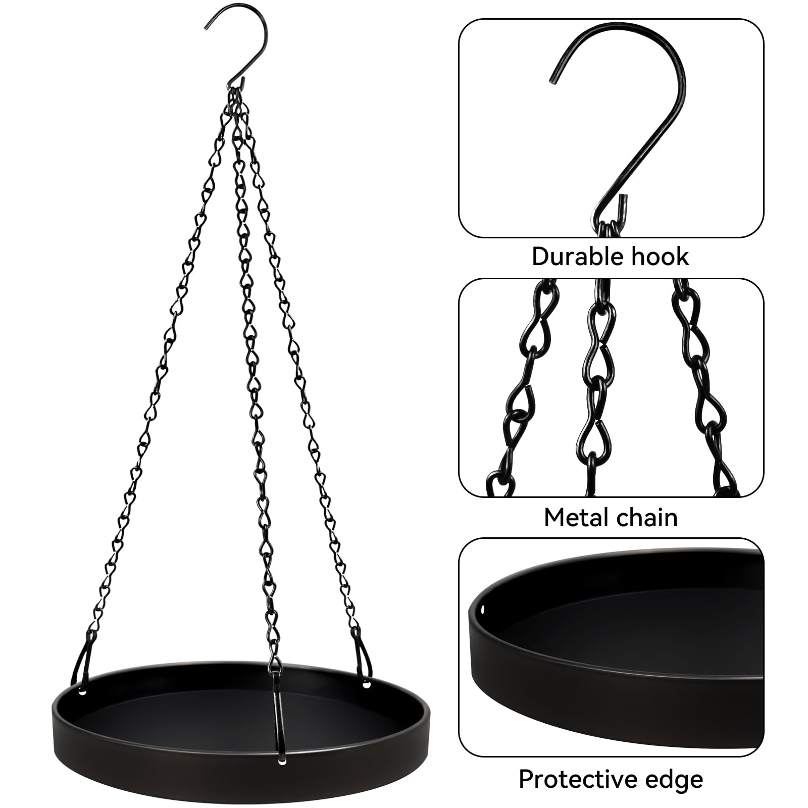 2 Pack Black Metal Plant Hanger, Indoor Outdoor Hanging Planter Basket with Tray, Window Plant Holder & Hanging Plant Shelf for Plants