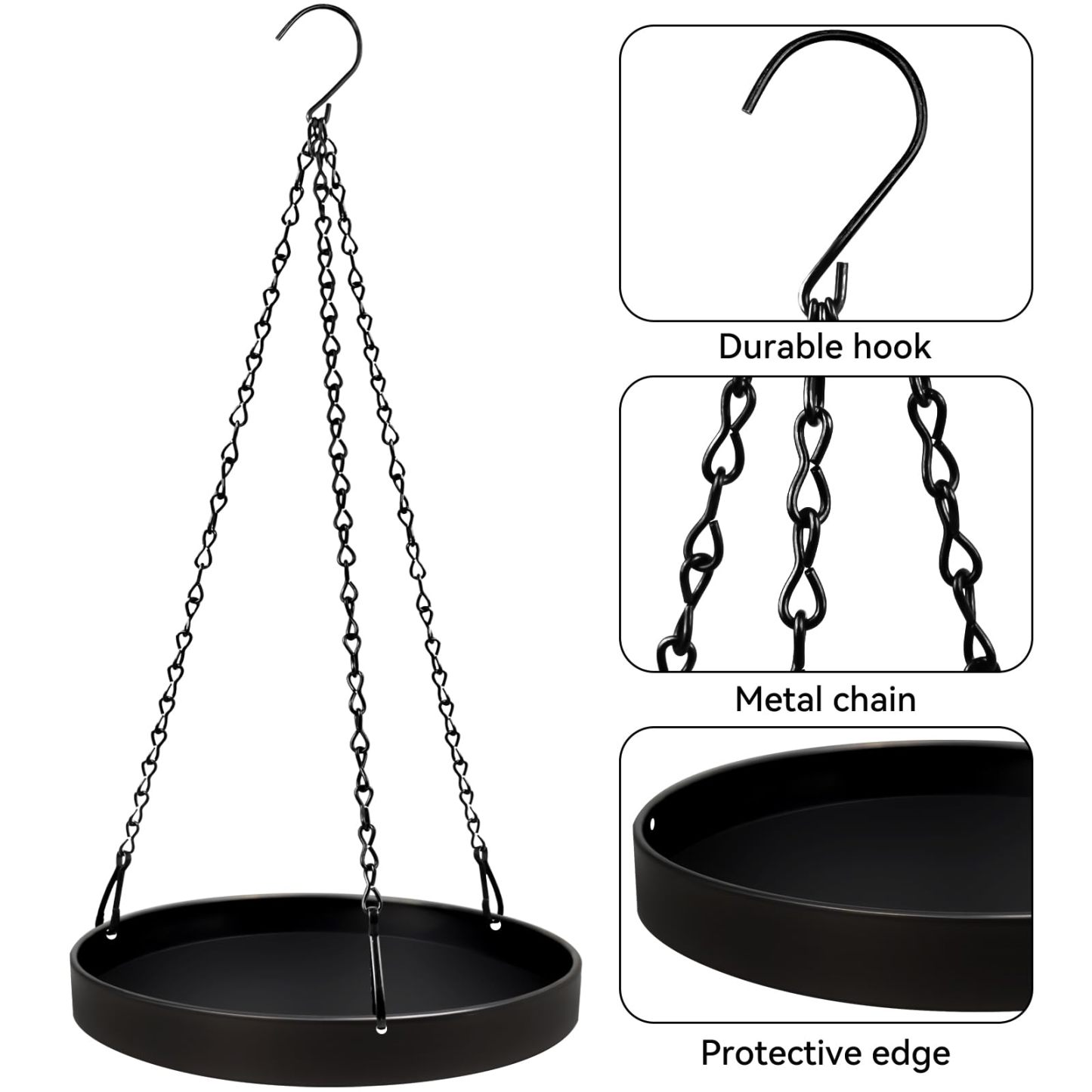 2 Pack Black Metal Plant Hanger, Indoor Outdoor Hanging Planter Basket with Tray, Window Plant Holder & Hanging Plant Shelf for Plants