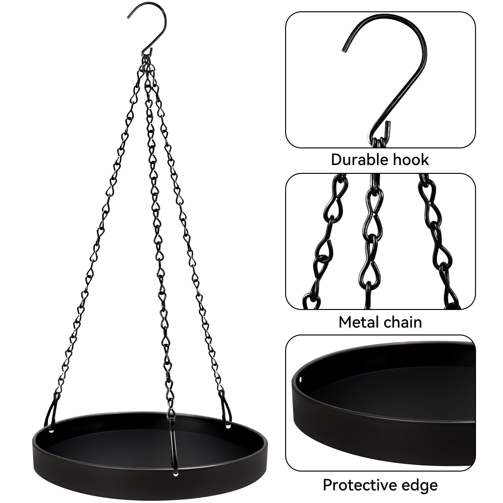 2 Pack Black Metal Plant Hanger, Indoor Outdoor Hanging Planter Basket with Tray, Window Plant Holder & Hanging Plant Shelf for Plants
